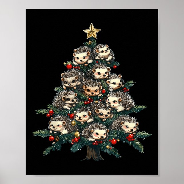Póster Hedgehog Christmas Tree Funny Hedgehog Xmas (Frente)