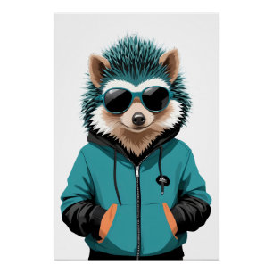 Póster Hedgehog Con Hoodie Funny Vector Animal Guay