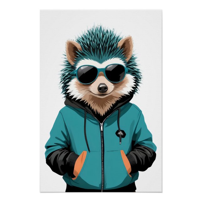 Póster Hedgehog Con Hoodie Funny Vector Animal Guay (Anverso)