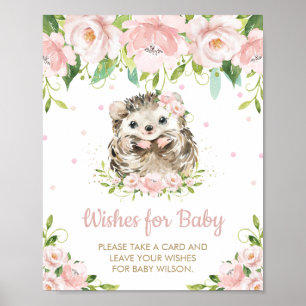 Póster Hedgehog floral rosa Woodland quiere Rótulo para b