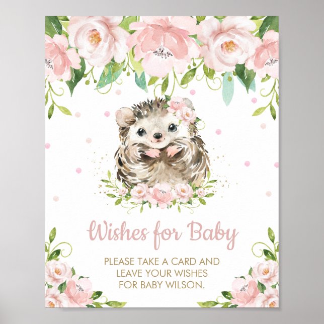 Póster Hedgehog floral rosa Woodland quiere Rótulo para b (Frente)
