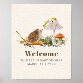 Póster Hedgehog Grasshopper Mushroom Woodland Baby Shower