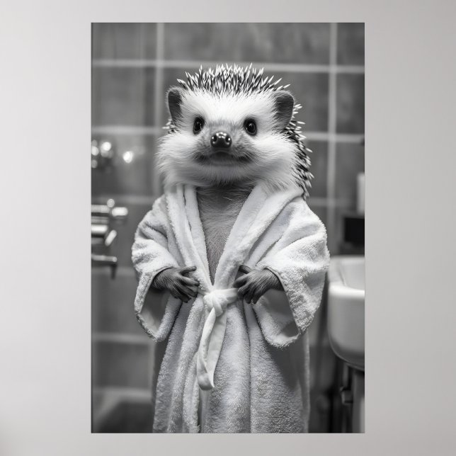 Póster Hedgehog in Bathrobe Art Print, Funny Bathroom (Frente)
