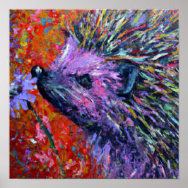 Póster Hedgehog oliendo una flor Palette Knife estilo art