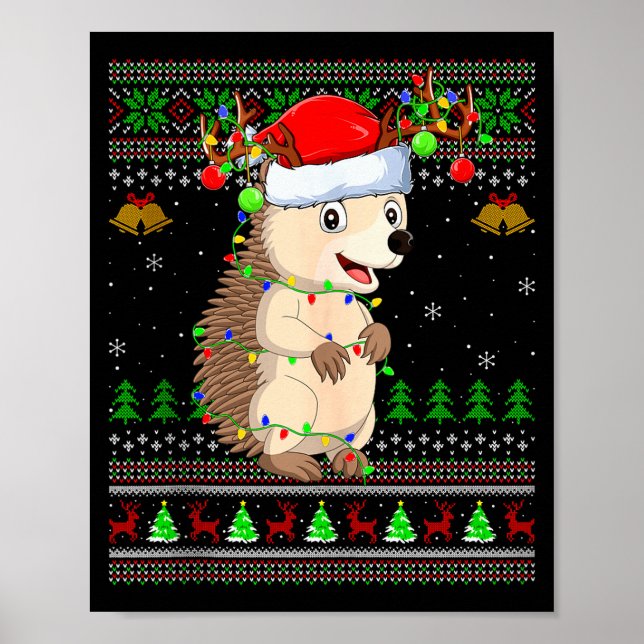 Póster Hedgehog Ugly Christmas Sweaters Holiday Santa Cut (Frente)