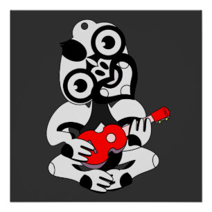 Póster Hei Tiki tocando ukulele rojo