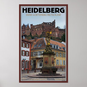 Póster Heidelberg - Estatua y Castillo