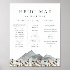 Póster HEIDI Boho Mountain Flower First Year Milestone Po