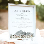 Póster HEIDI Boho Mountain Flower Let's Bebe Bar Menu<br><div class="desc">Este cartel del menú del bar presenta montañas acuáticas y flores silvestres,  además de un diseño limpio y moderno. Perfecto para cualquier ocasión rústica de boho. ¡Toda la redacción es editable!</div>