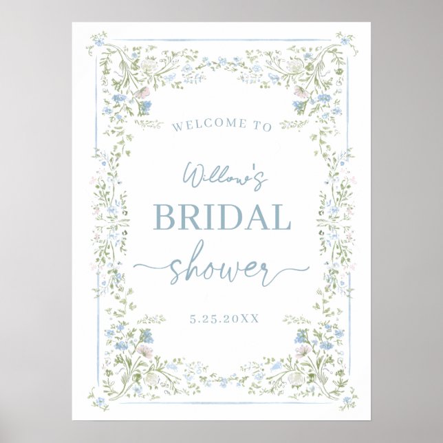 Póster Heirloom Hydrangea Bridal Shower Welcome Poster (Frente)