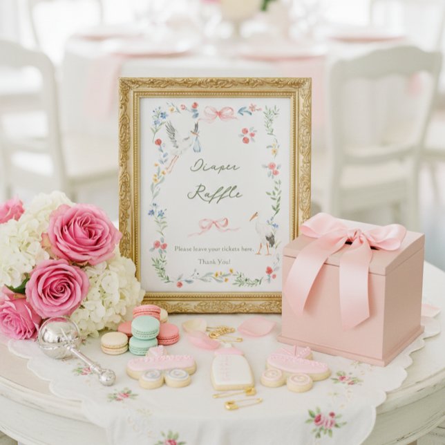 Póster Heirloom Rose & Ribbon Stork Diaper Raffle (Subido por el creador)