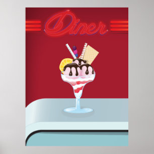 Póster heladería de restaurante Vintage Diner