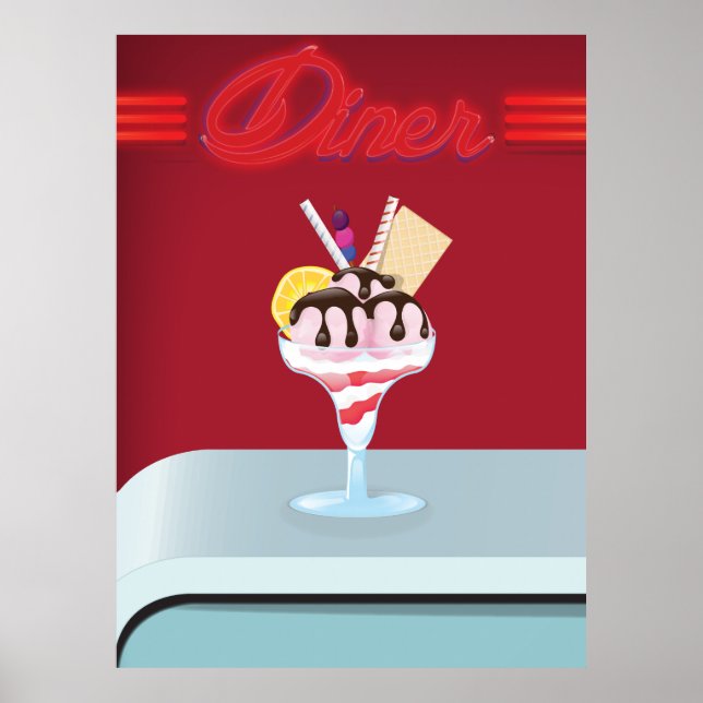 Póster heladería de restaurante Vintage Diner (Frente)