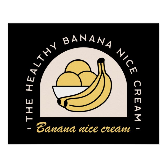 Póster Helado banana lindo crema divertido negro estético (Anverso)