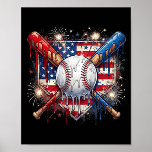 Póster Helado con Drip de Béisbol del 4 de Julio Patrióti