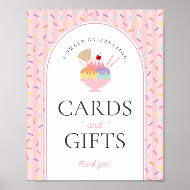 Póster Helado crema Sundae sobre las tarjetas de Scoop y  (Frente)