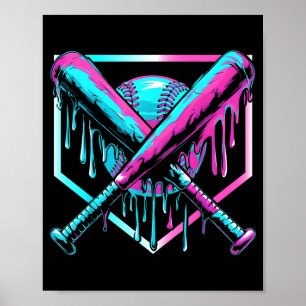 Póster Helado de béisbol goteo plato de home bats cool pa