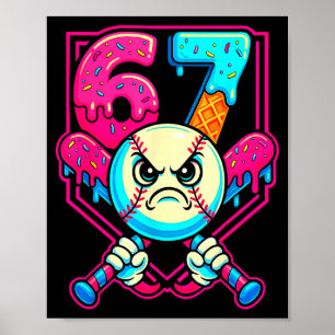 Póster Helado de béisbol que gotea número 67 seis siete m