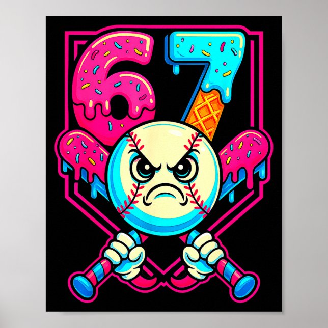 Póster Helado de béisbol que gotea número 67 seis siete m (Frente)