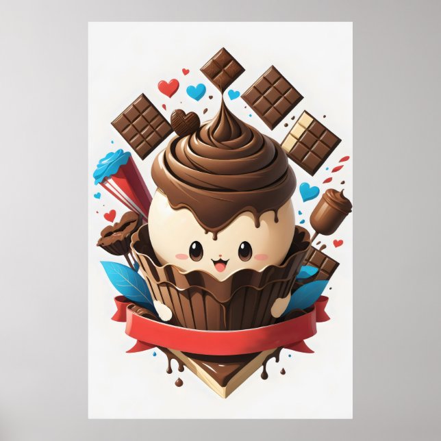 Póster helado de chocolate con corazones (Frente)