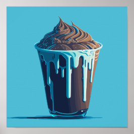 Póster Helado de chocolate fresco en una copa de plástico