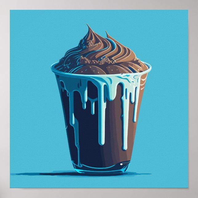 Póster Helado de chocolate fresco en una copa de plástico (Frente)
