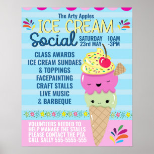 Póster helado de escuela social vacaciones de verano