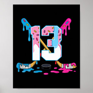 Póster Helado de hockey de 13 años goteo cumpleaños 13 K