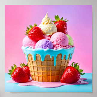 Póster Helado dulce con fresas