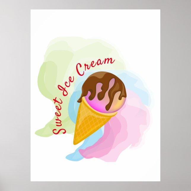 Póster Helado dulce y colorido en un cono (Frente)