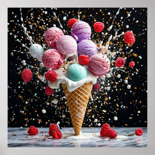 Póster Helado en un cono de gofre
