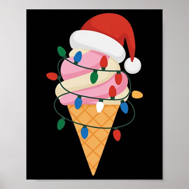 Póster Helado Festivo Con Luces De Navidad Y Santa (Frente)
