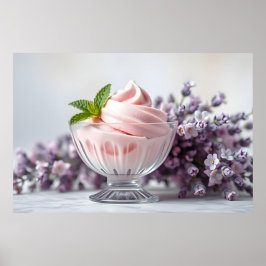 Póster Helado rosa con flores de Lilac y leche verde