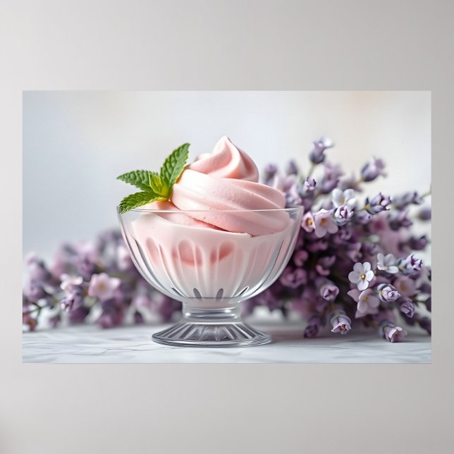 Póster Helado rosa con flores de Lilac y leche verde (Frente)