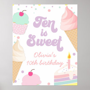 Póster Helado y Pastel Diez es Dulce Cumpleaños 10