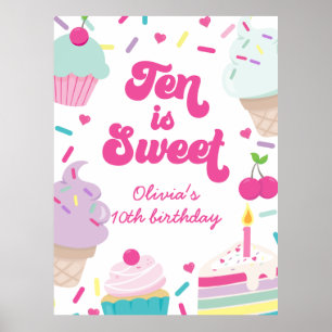 Póster Helado y Pastel Diez es Dulce Cumpleaños 10