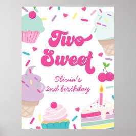 Póster Helado y pastel dos dulces 2do cumpleaños