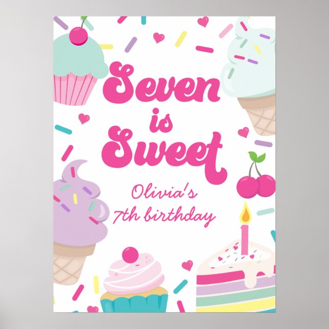 Póster Helado y Pastel Seven es Dulce Cumpleaños 7 (Frente)