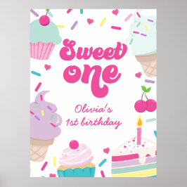 Póster Helado y Tarta Dulce Uno Cumpleaños 1