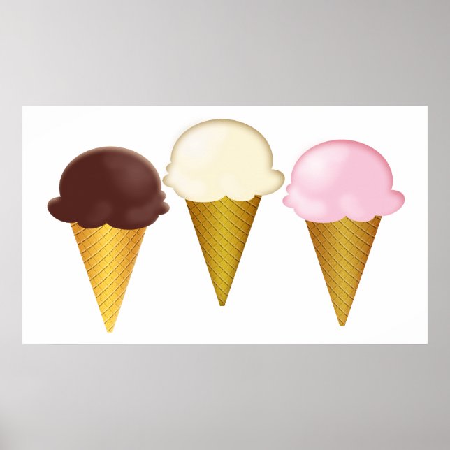 Póster Helados de chocolate, vainilla y fresa (Frente)