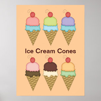 Póster Helados de crema de hielo con Poster de cerezas
