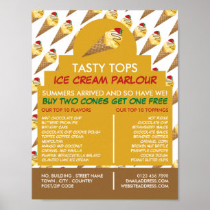 Póster Helados de Crema, publicidad de helados en salón