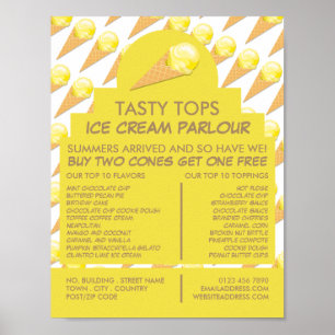 Póster Helados de Crema, publicidad de helados en salón