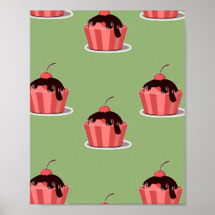 Póster Helados rosas en tazas verdes