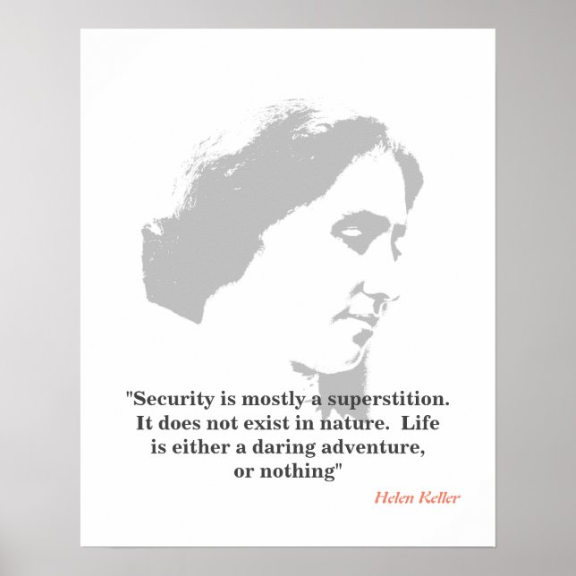Póster Helen Keller Cita Sobre Seguridad (Frente)