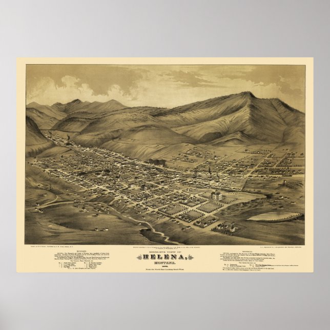 Póster Helena, Mapa Panorámico MT - 1875 (Frente)