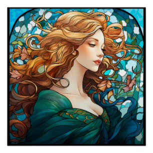 Póster Helena - Mujer rubia oscura en estilo Art Nouveau