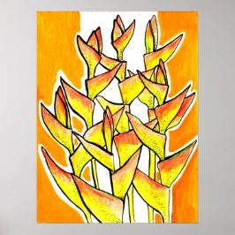 Póster Heliconia Rostrata Flores Tropicales Amarillo Flor