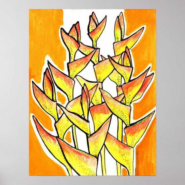 Póster Heliconia Rostrata Flores Tropicales Amarillo Flor (Frente)