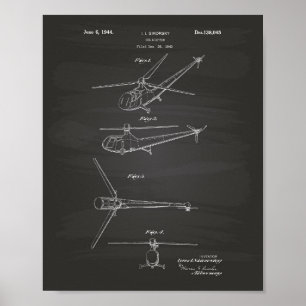 Póster Helicopter 1944 Patent Art Chalkboard